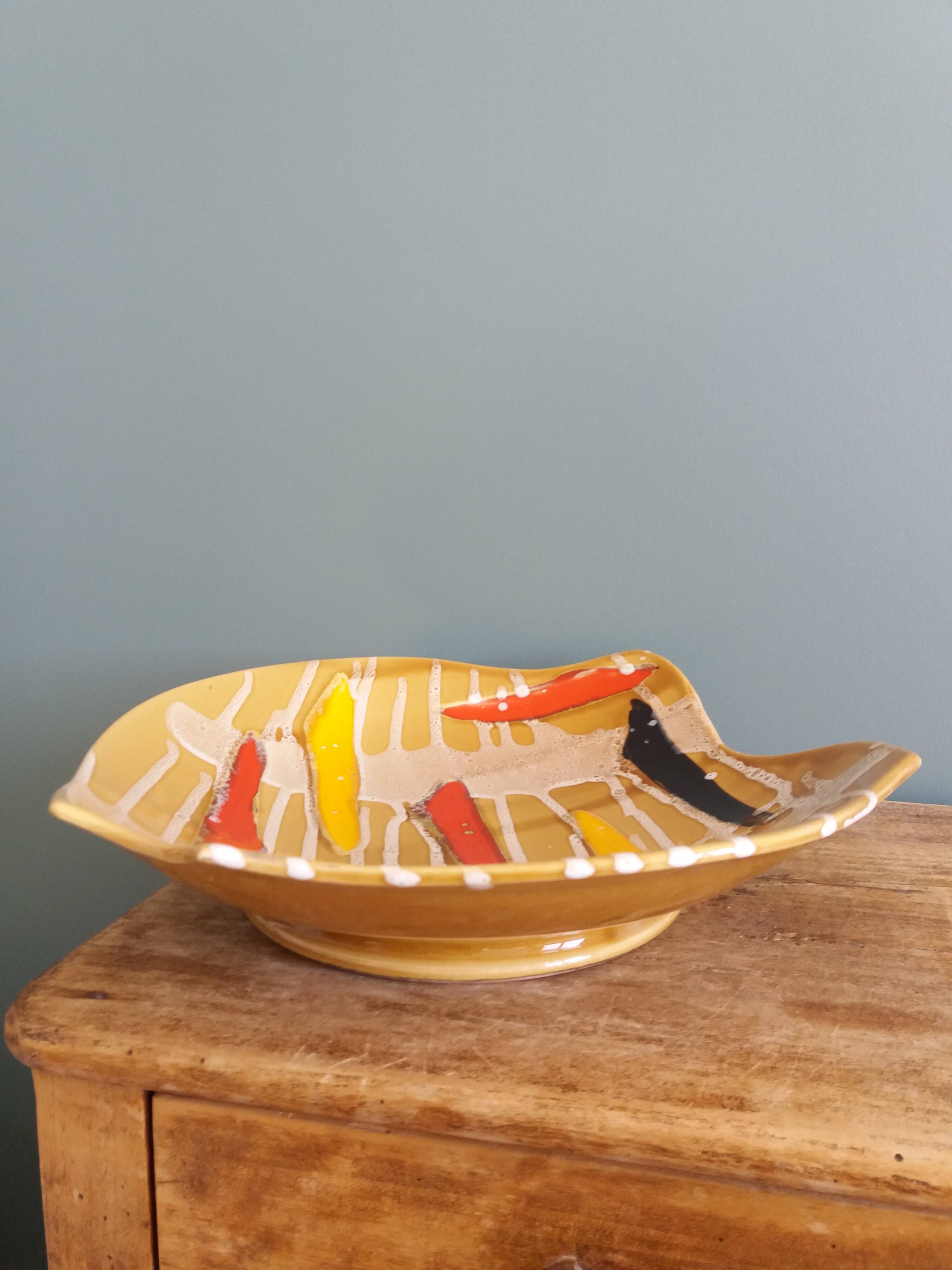 Fruit bowl, ceramic dish Vercor Vallauris style 60s 70s