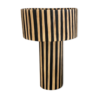 Minimalist bedside table lamp raffia Striped zebra black