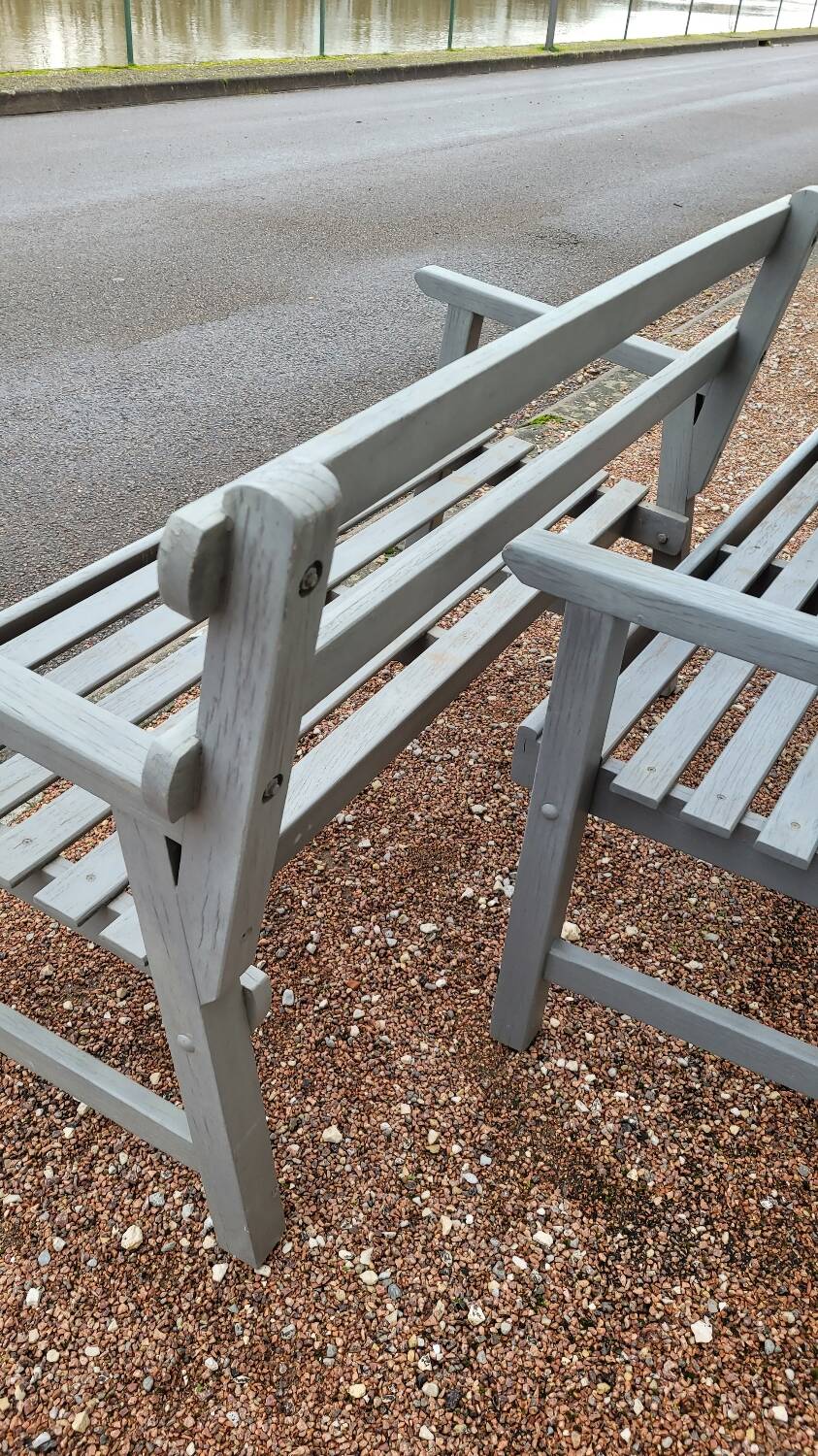 Pair of old wooden park garden benches