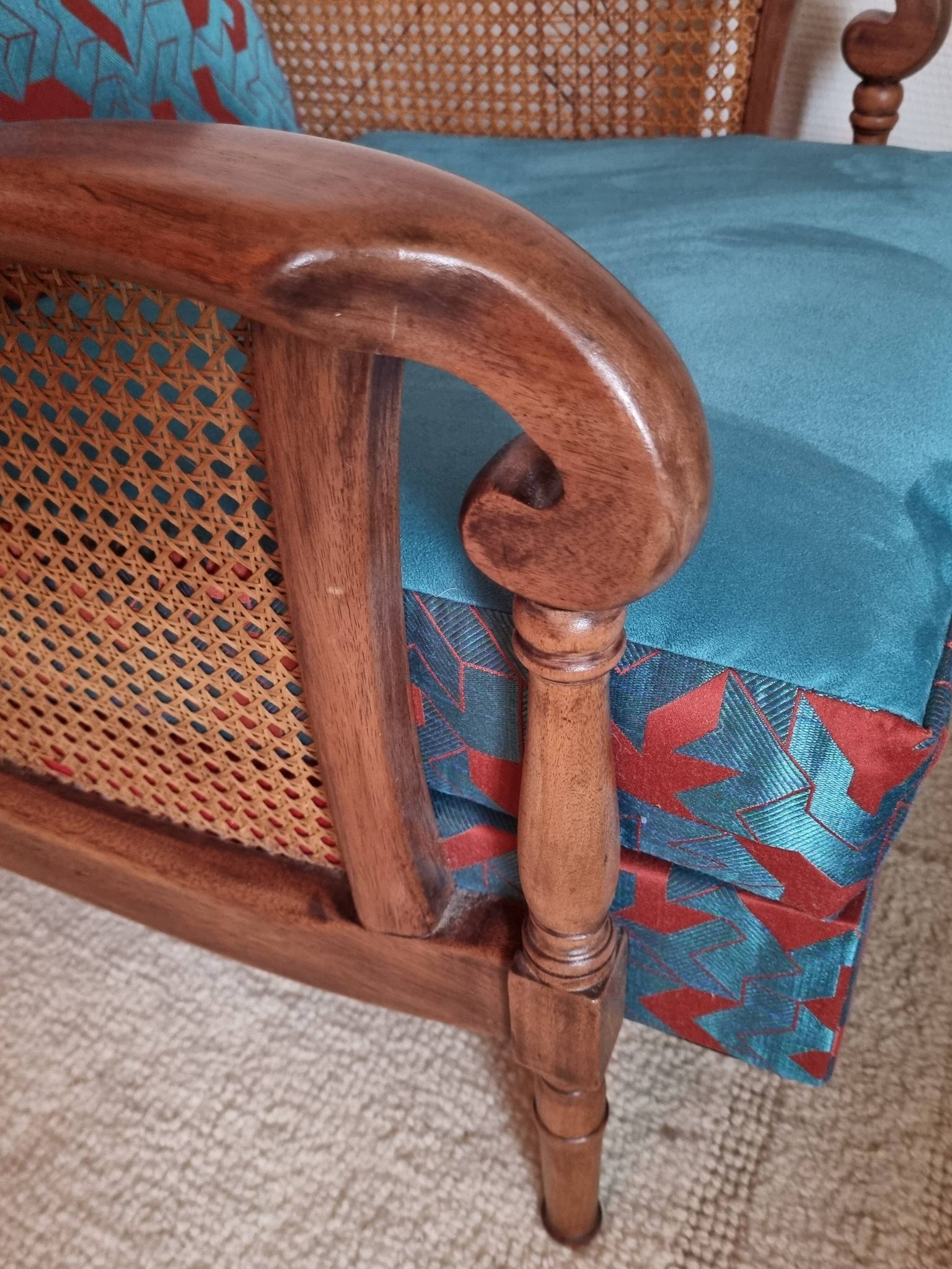Bridge armchair in wood and cane from the 1950s.