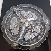 Art Deco Pressed Glass Divided Serving Dish with Alpaca Handle, 1930