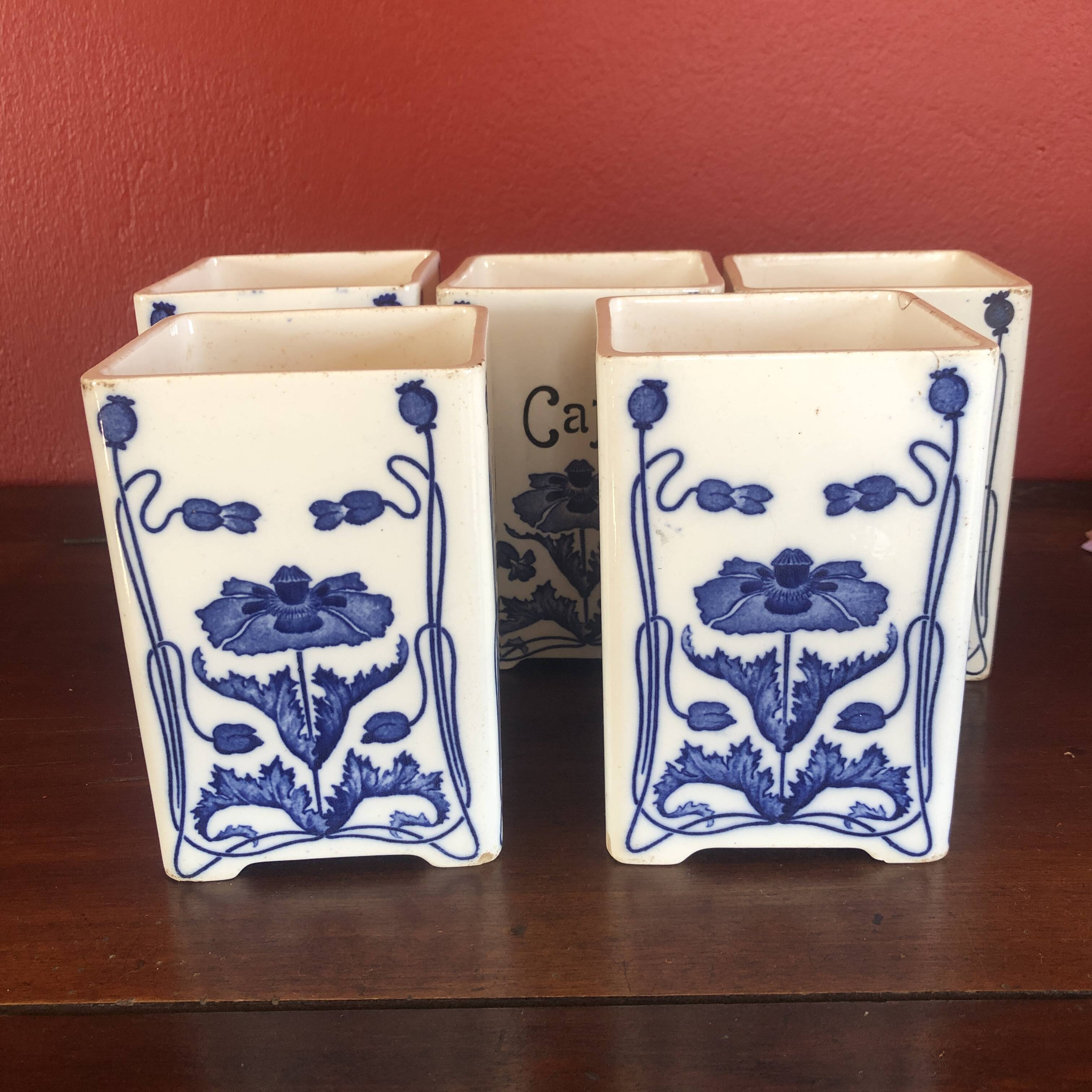 5 cobalt blue flower spice jar