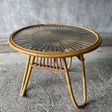 Round coffee table in rattan and glass tray