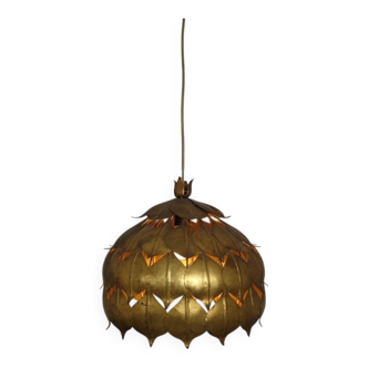 Large French Brass Lotus Ceiling Lamp, 1940s