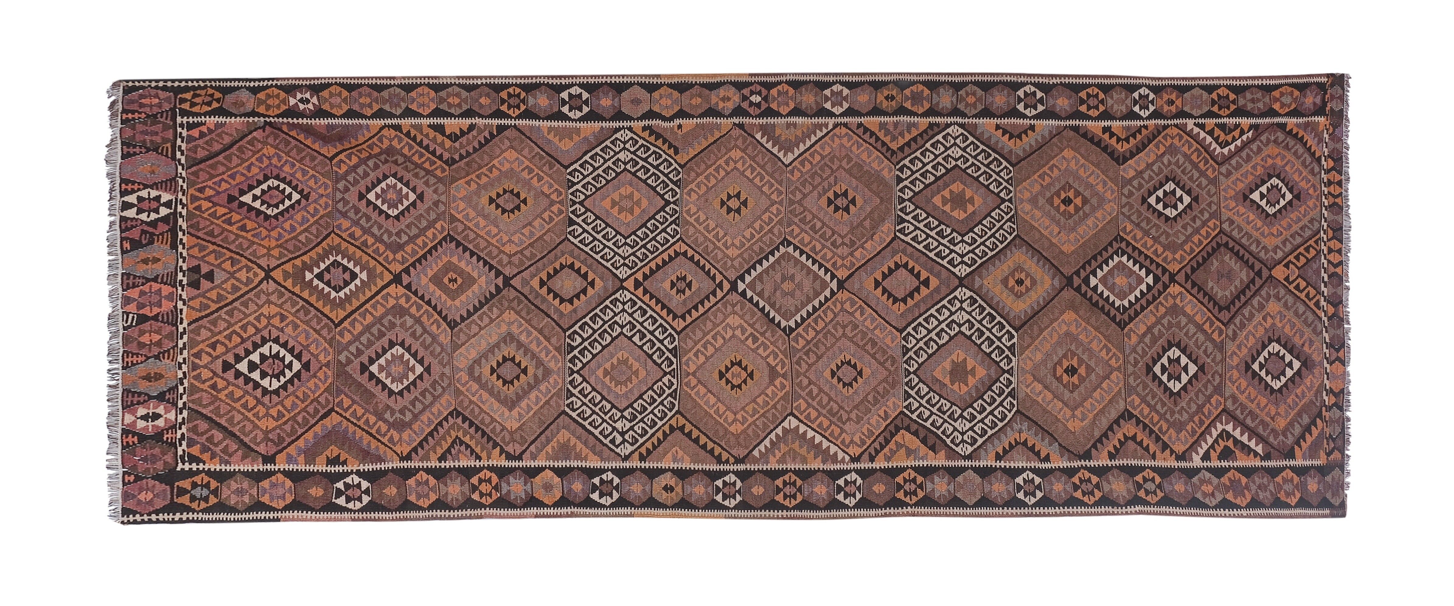 Vintage Turkish rug from Oushak, handwoven 132x360 cm