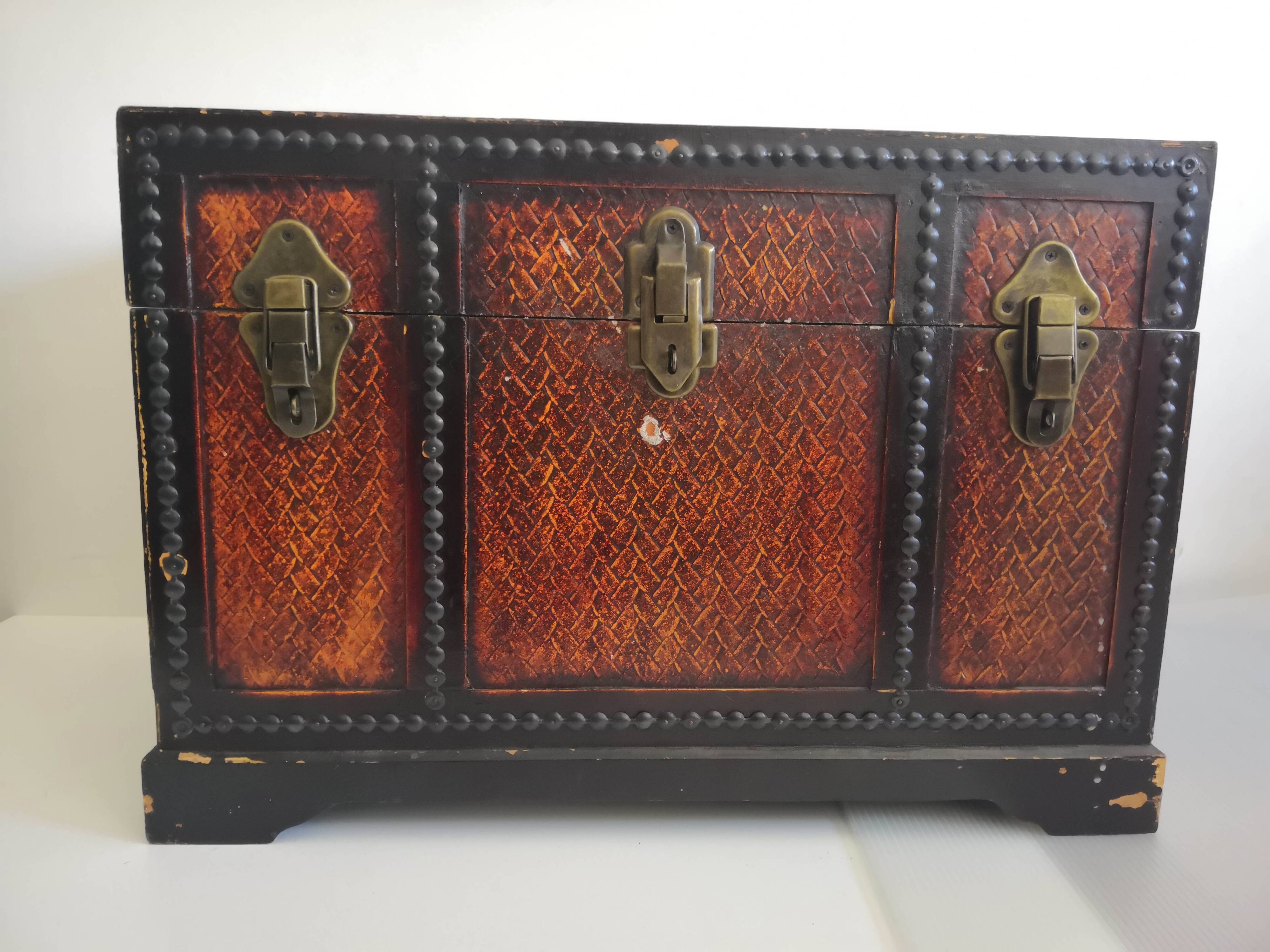 Vintage ethnic wooden chest rectangular shape