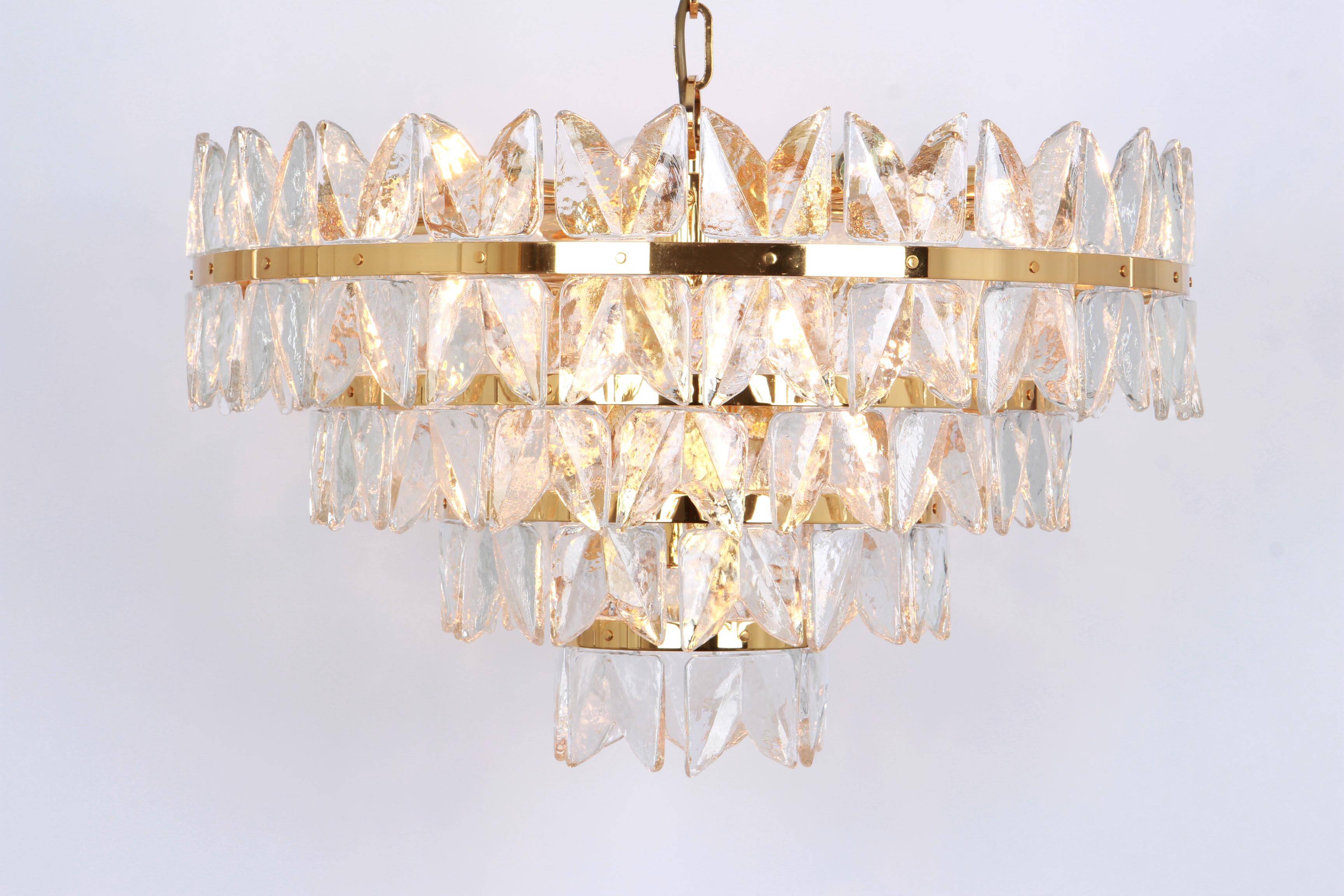 Chandelier Kalmar 'Corina', gilded brass and glass, Austria, 1970.