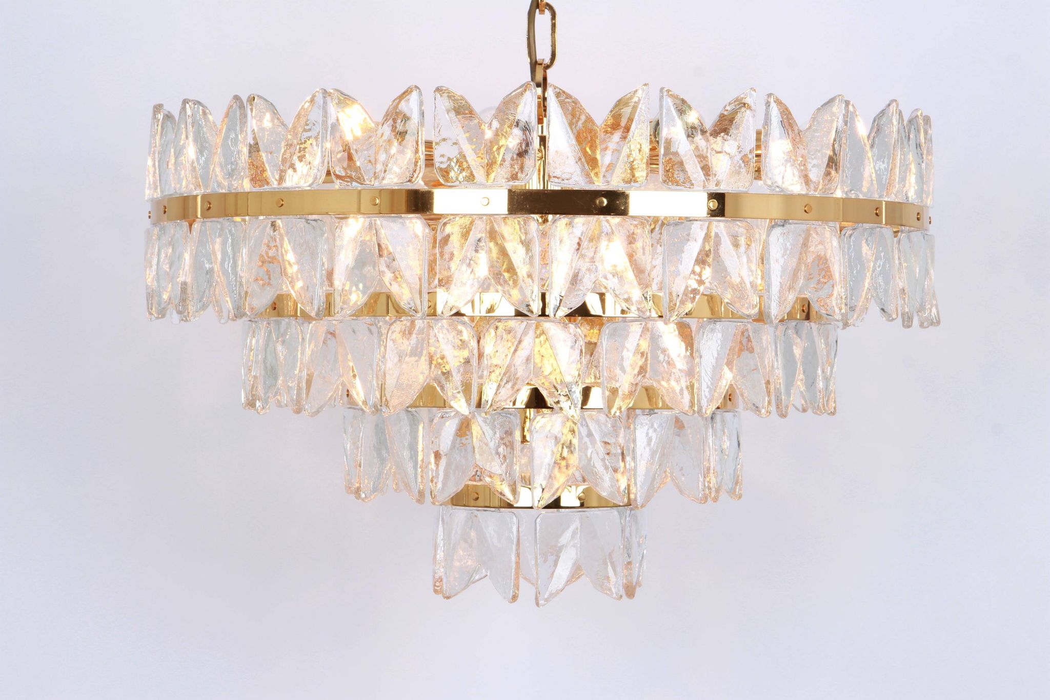 Chandelier Kalmar 'Corina', gilded brass and glass, Austria, 1970.