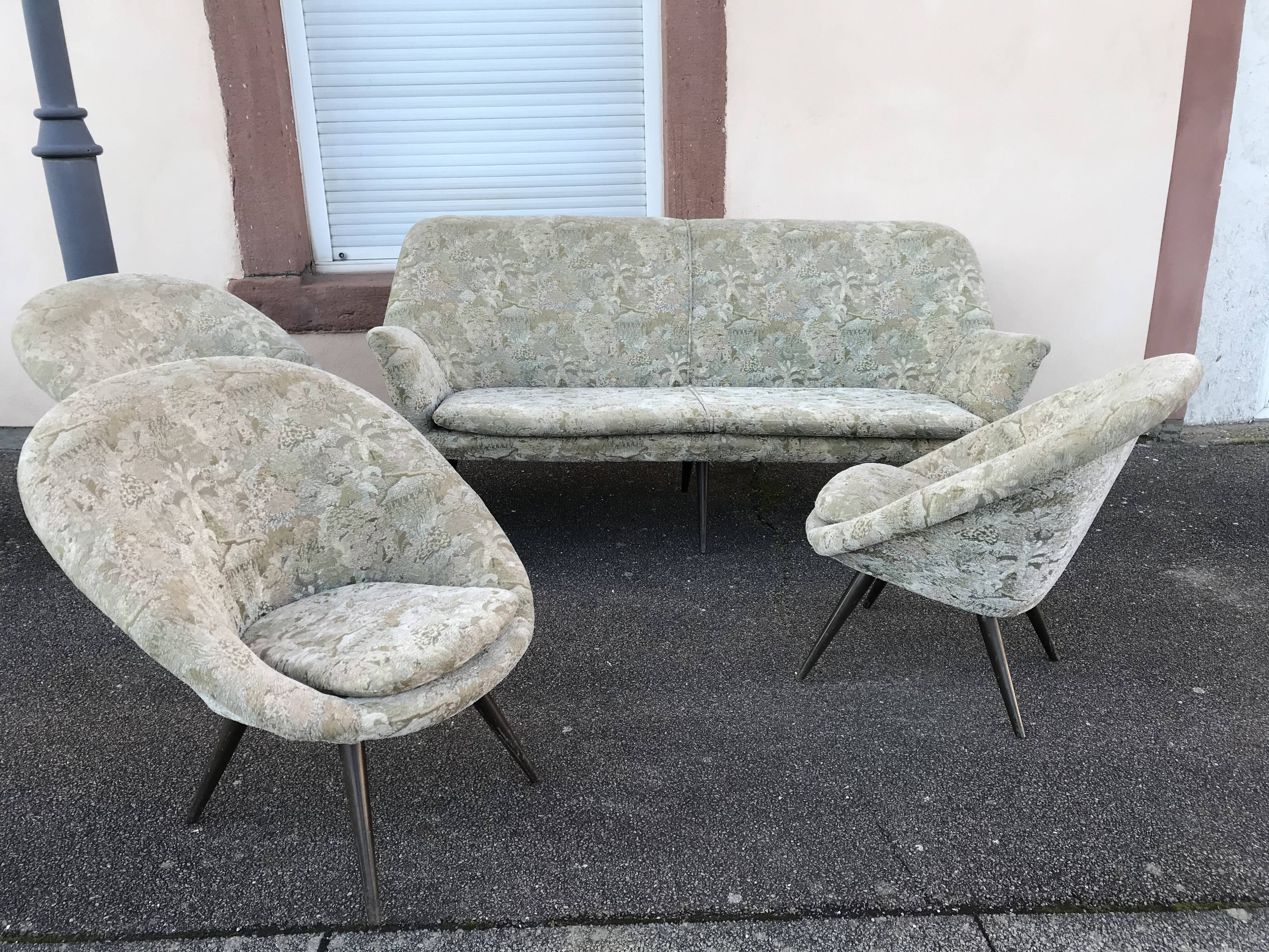 Vintage bench 1940-60's shape basket compass feet