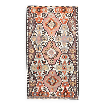 6x10 Grey & Pink Vintage Kilim Rug, Aesthetic Rug, Rugged Rug, 171x306Cm