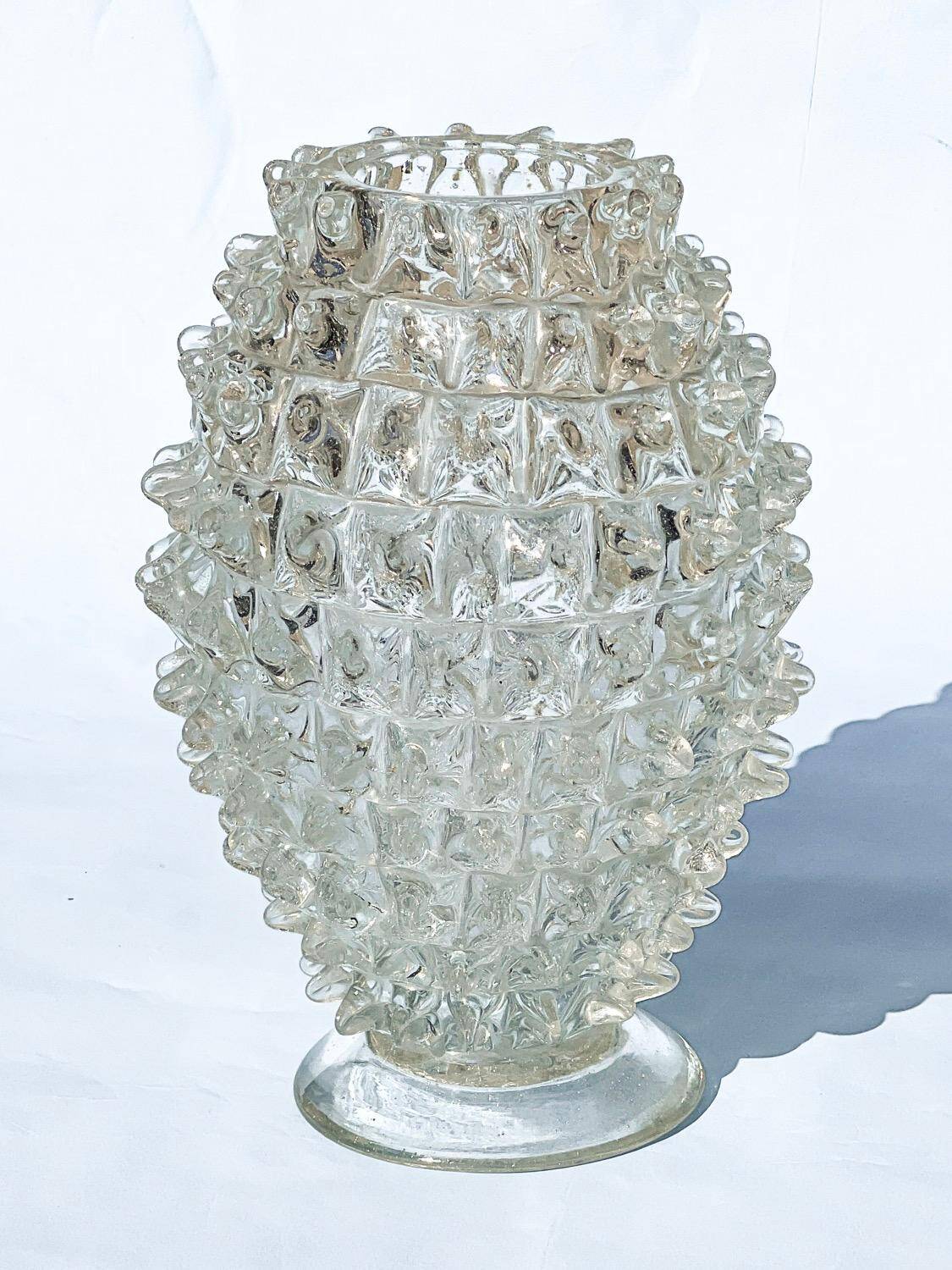 Vintage Rostrato vase in clear Murano glass by Barovier and Toso, Italian 1960s
