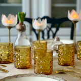 3 glass and brass candle holders