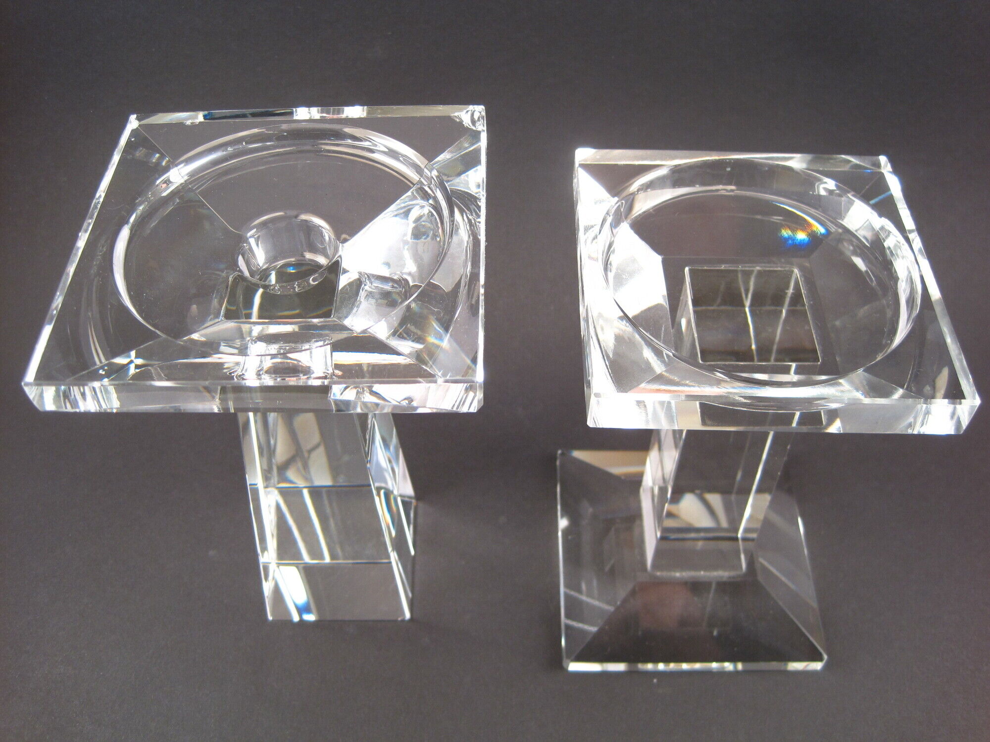 Pair of modernist crystal candle holders signed oleg cassini
