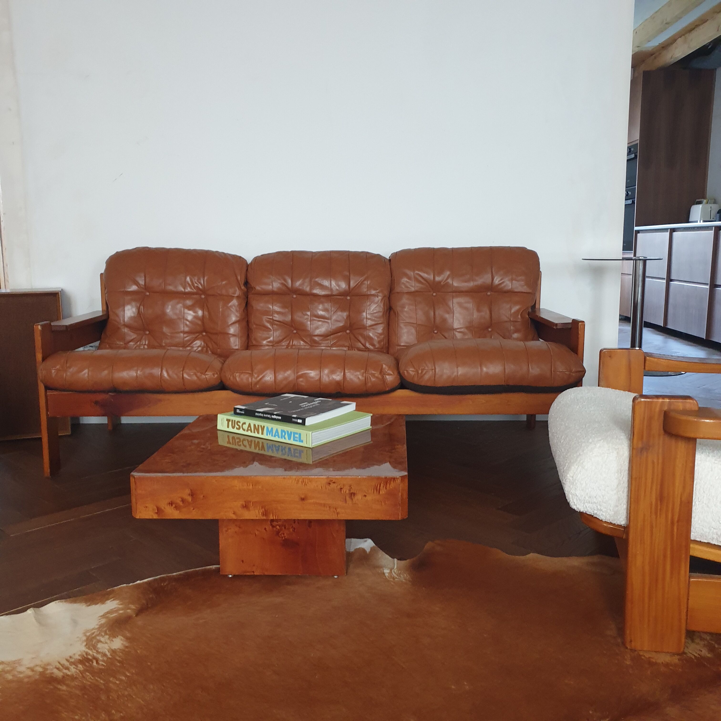 Vintage Danish Scandinavian sofa 3 seater camel leather