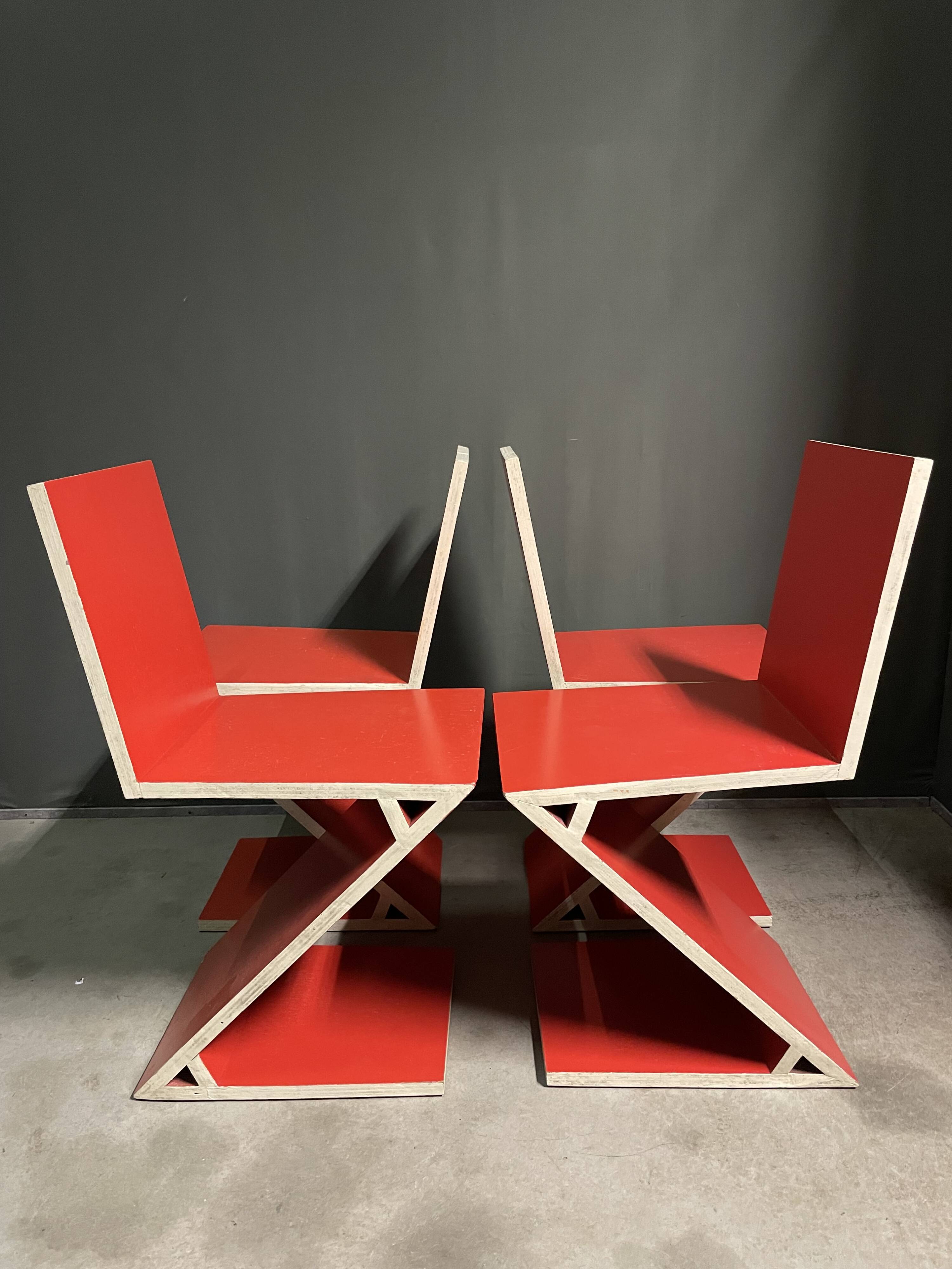 Set of 4 Zig Zag chairs, 1990's