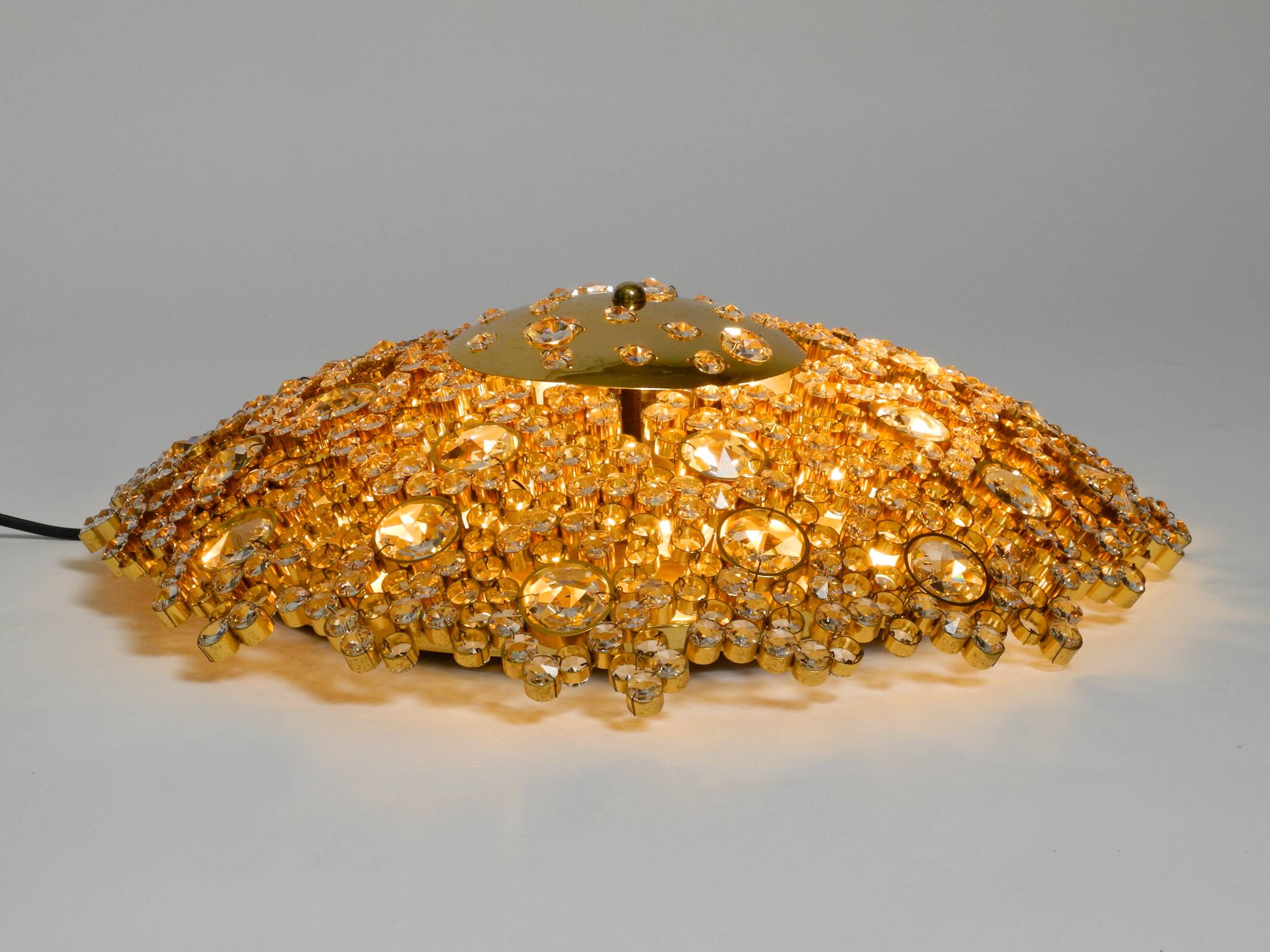 Gorgeous large 1970s Palwa brass ceiling or wall lamp with faceted crystal