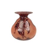 Charles schneider for le verre francais, corolla vase with floral decoration