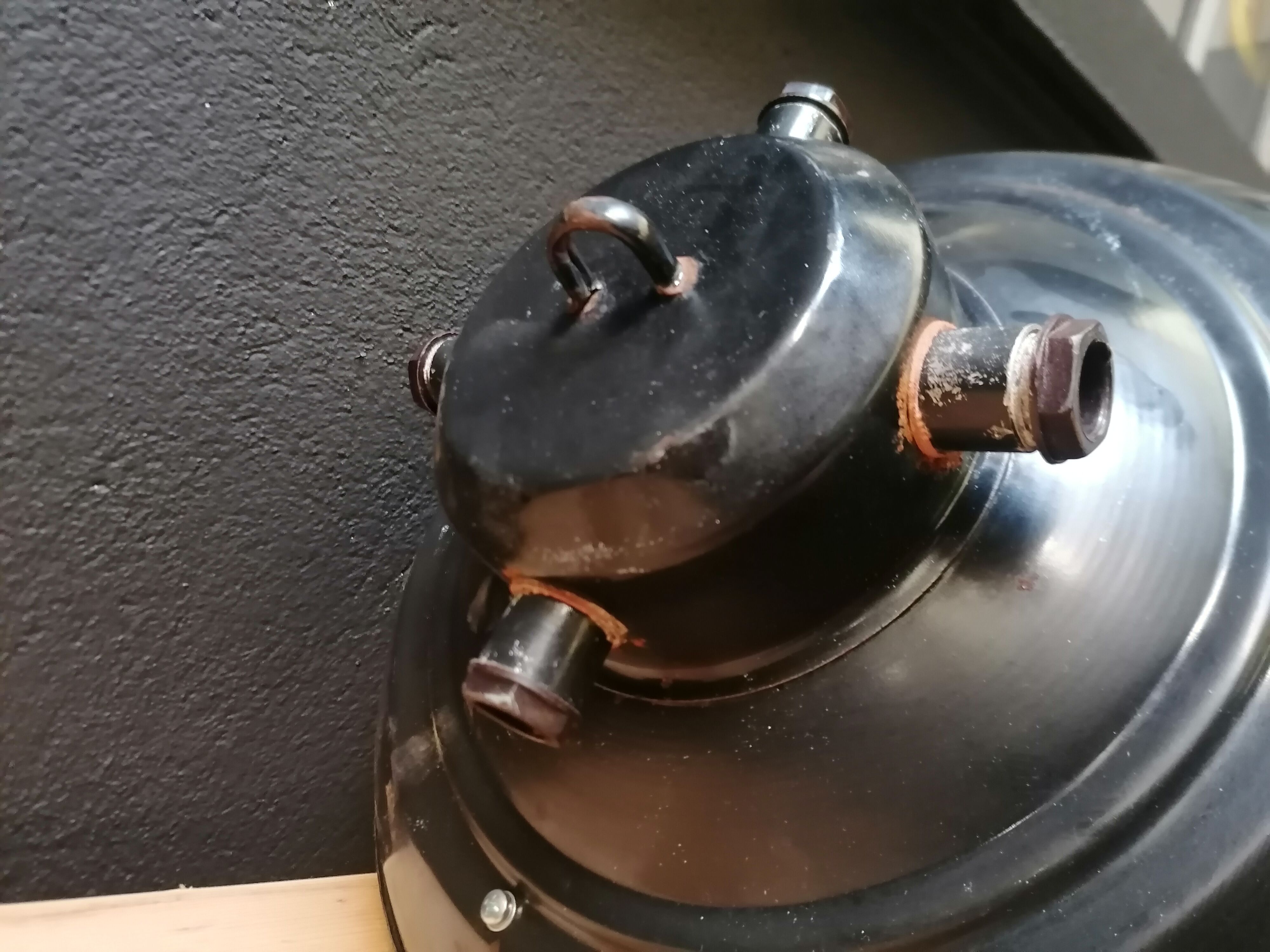 Industrial vintage factory pendant lamp, enamelled metal, 60s