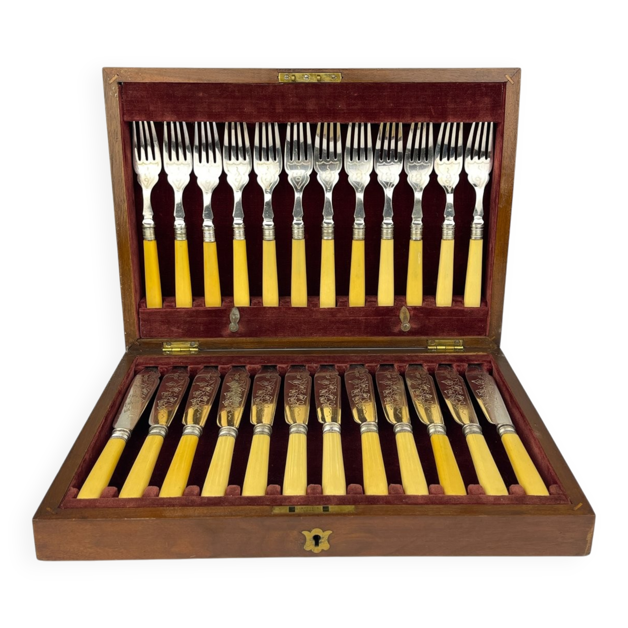 Antique Silver-Plated Fish Knives and Forks for 12 People from Sheffield, England, 1910s, Set of 24