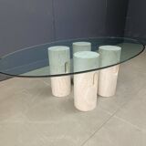 Vintage travertine and glass coffee table, 1970s