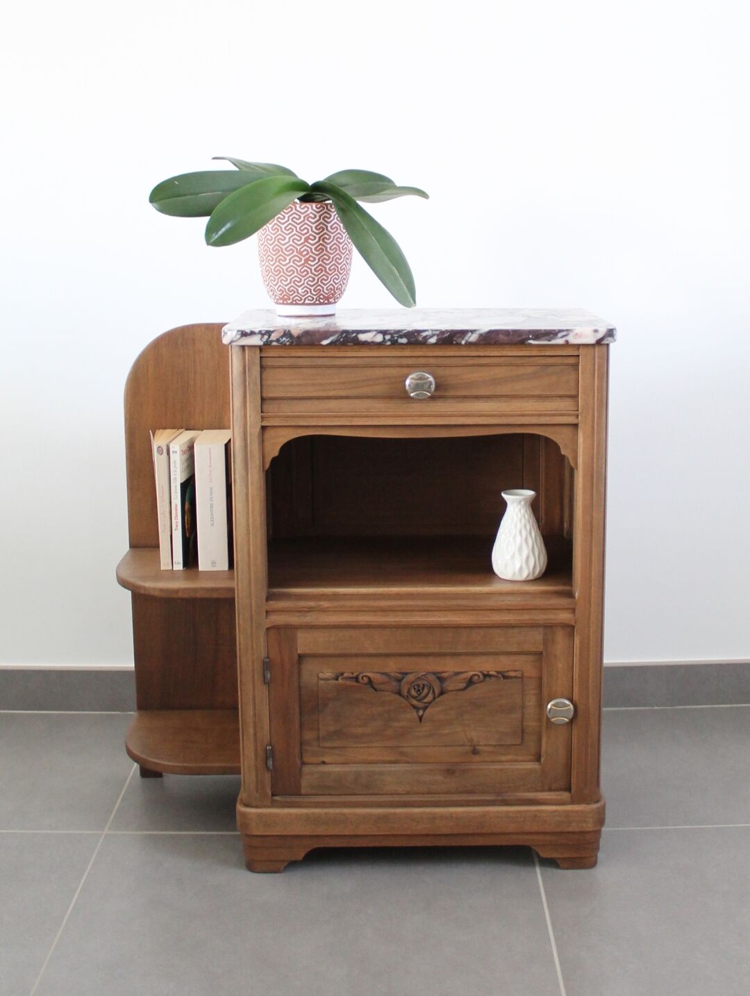 Pink marble bedside table