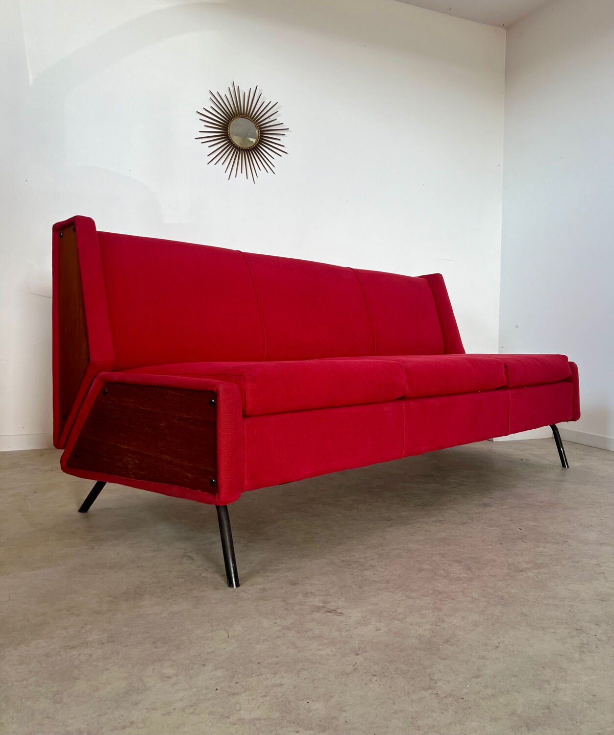 Antique Italian design fabric sofa from the 60s, vintage convertible