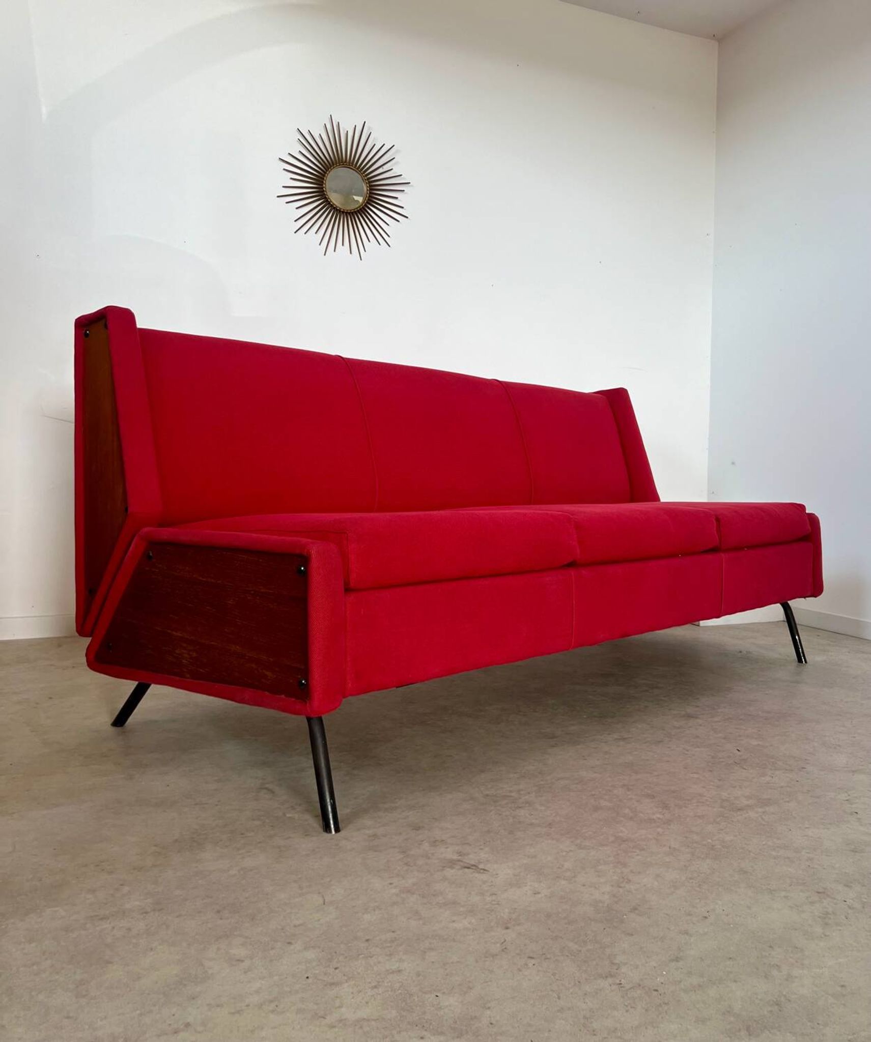 Antique Italian design fabric sofa from the 60s, vintage convertible