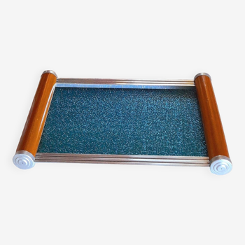 Art deco tray, glass, wood and metal 1930