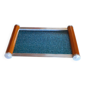 Art deco tray, glass, wood and metal 1930
