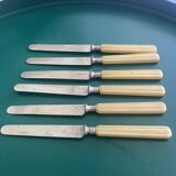 6 silver and ivory dessert knives