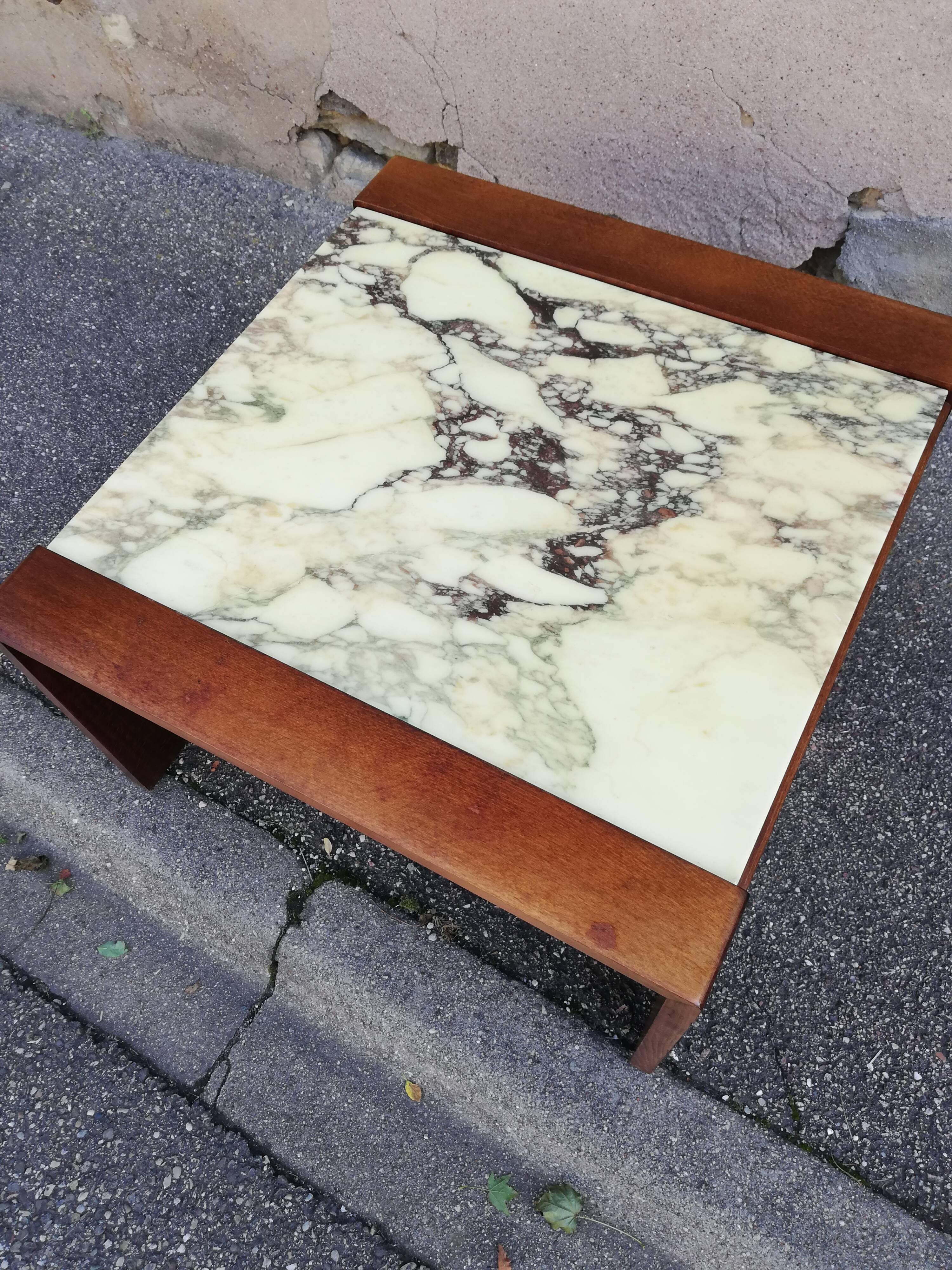 Vintage coffee table wood and marble