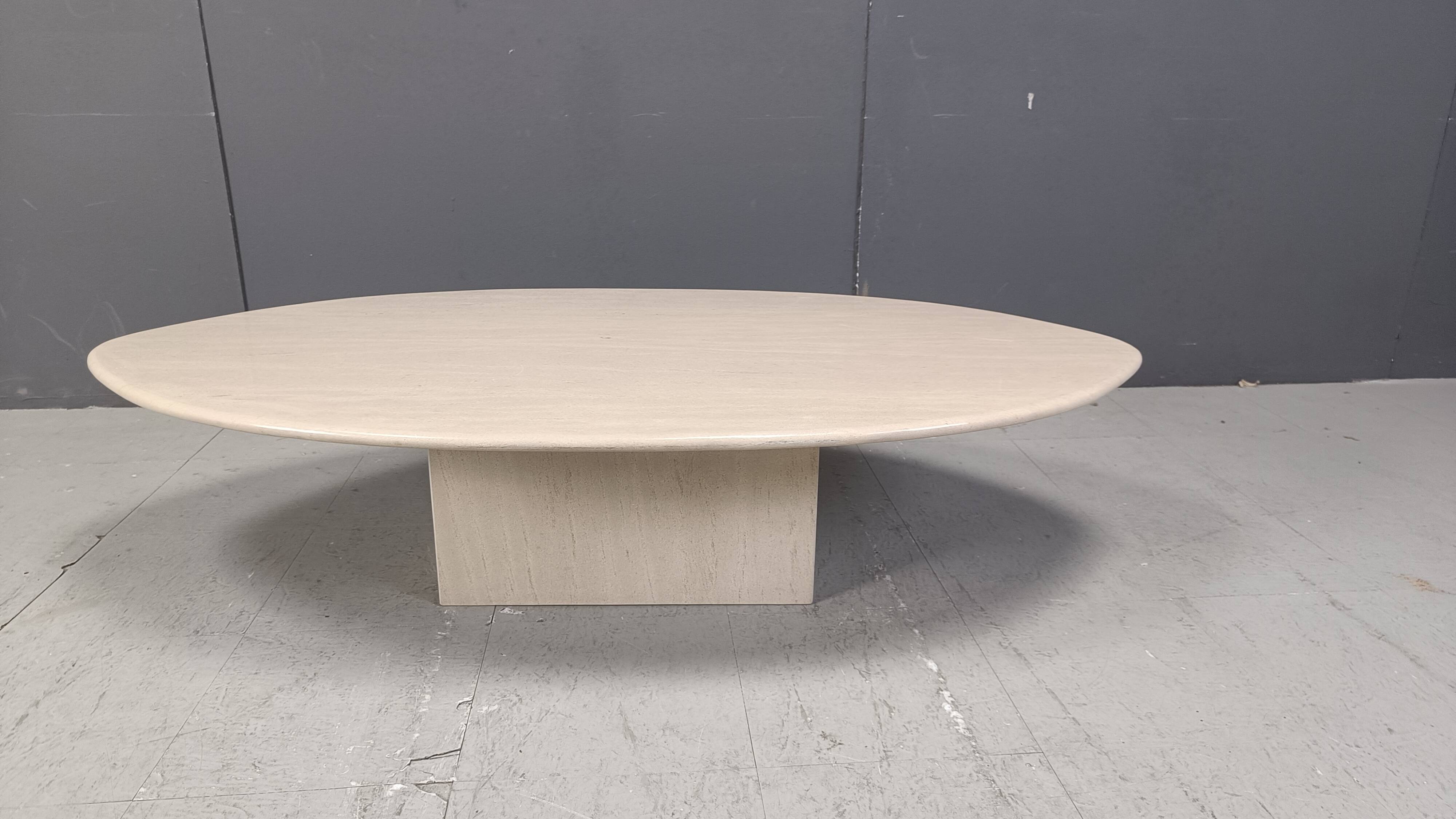 Vintage oval travertine coffee table, 1970s