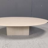 Table basse ovale vintage en travertin, années 1970