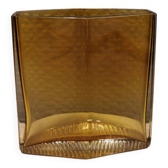 Amber coloured vase in hard pressed glass