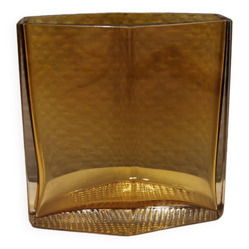 Amber coloured vase in hard pressed glass