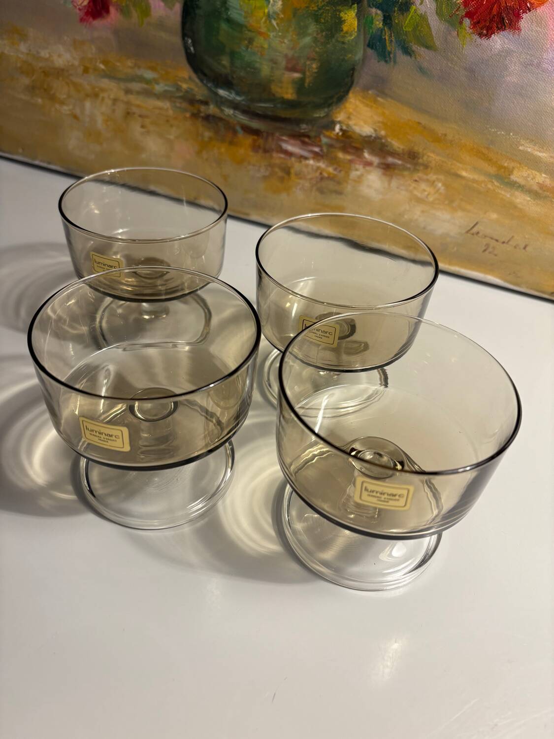 Set of 4 Luminarc smoked glass bowls, 1970s
