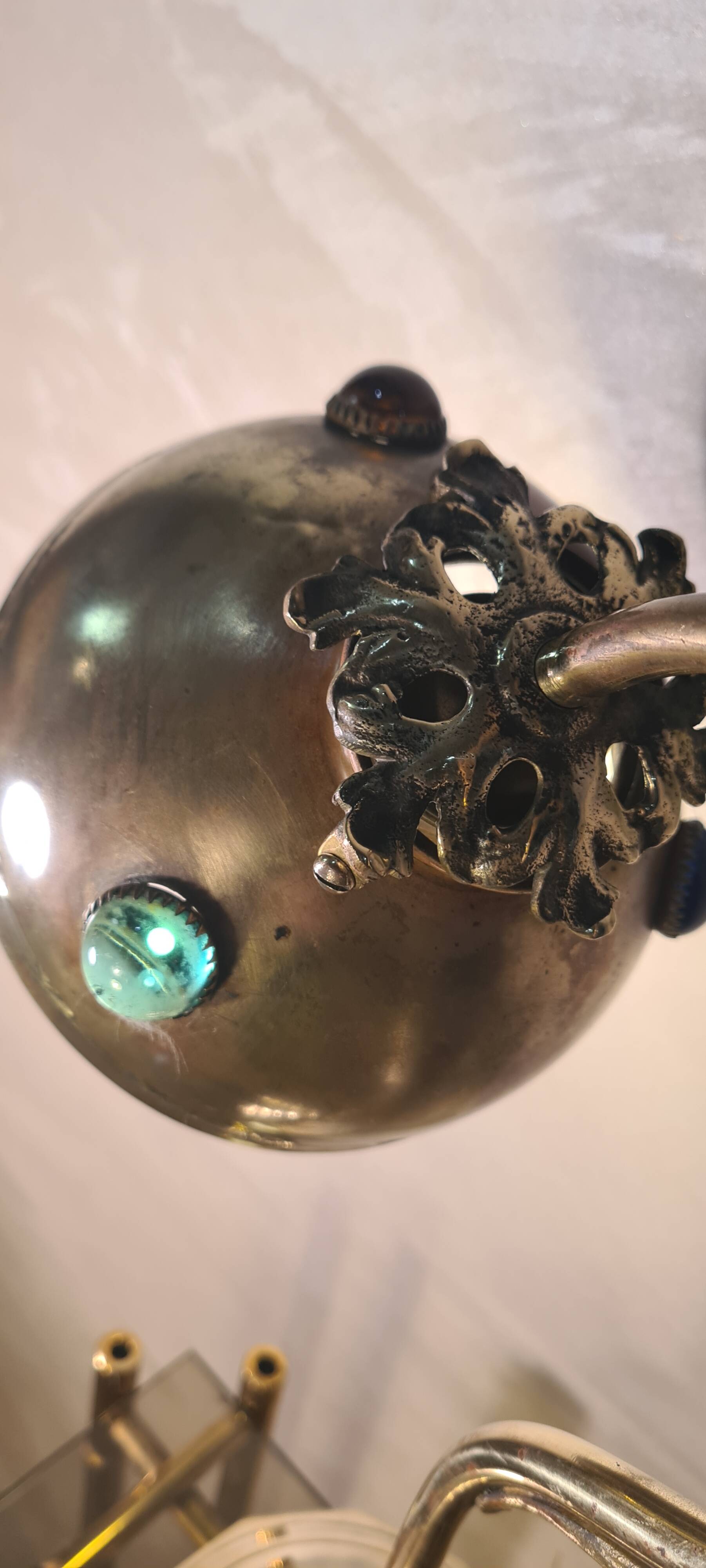 brass lamp with cabochons 1900 a20 electricity check h 34x27
