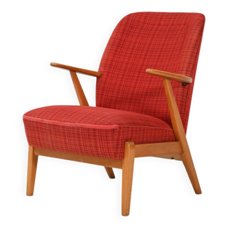 Scandinavian 1950s Beech Armchair with red upholstery