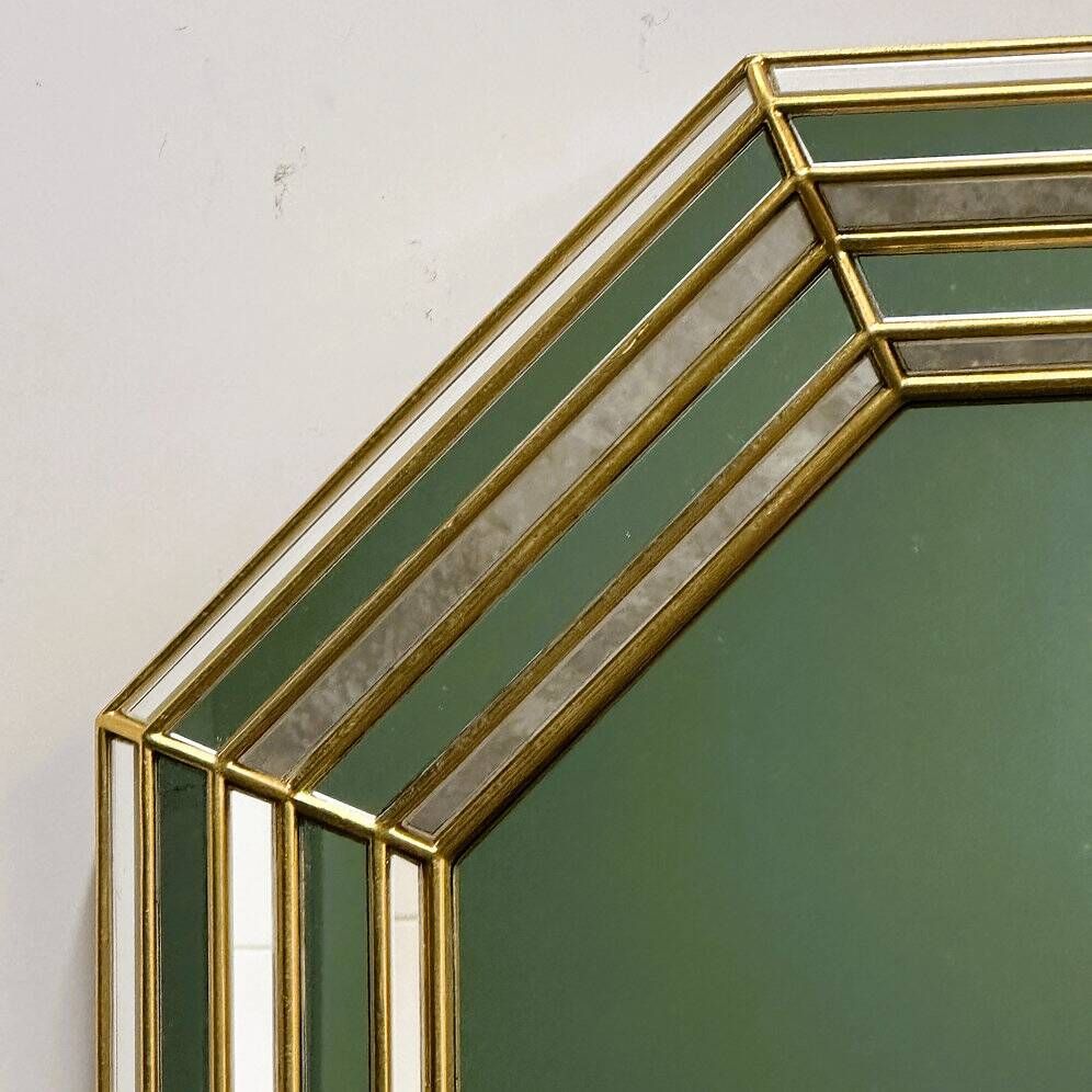 Large octagonal Deknudt wall mirror in layered mirrored glass and gold accents
