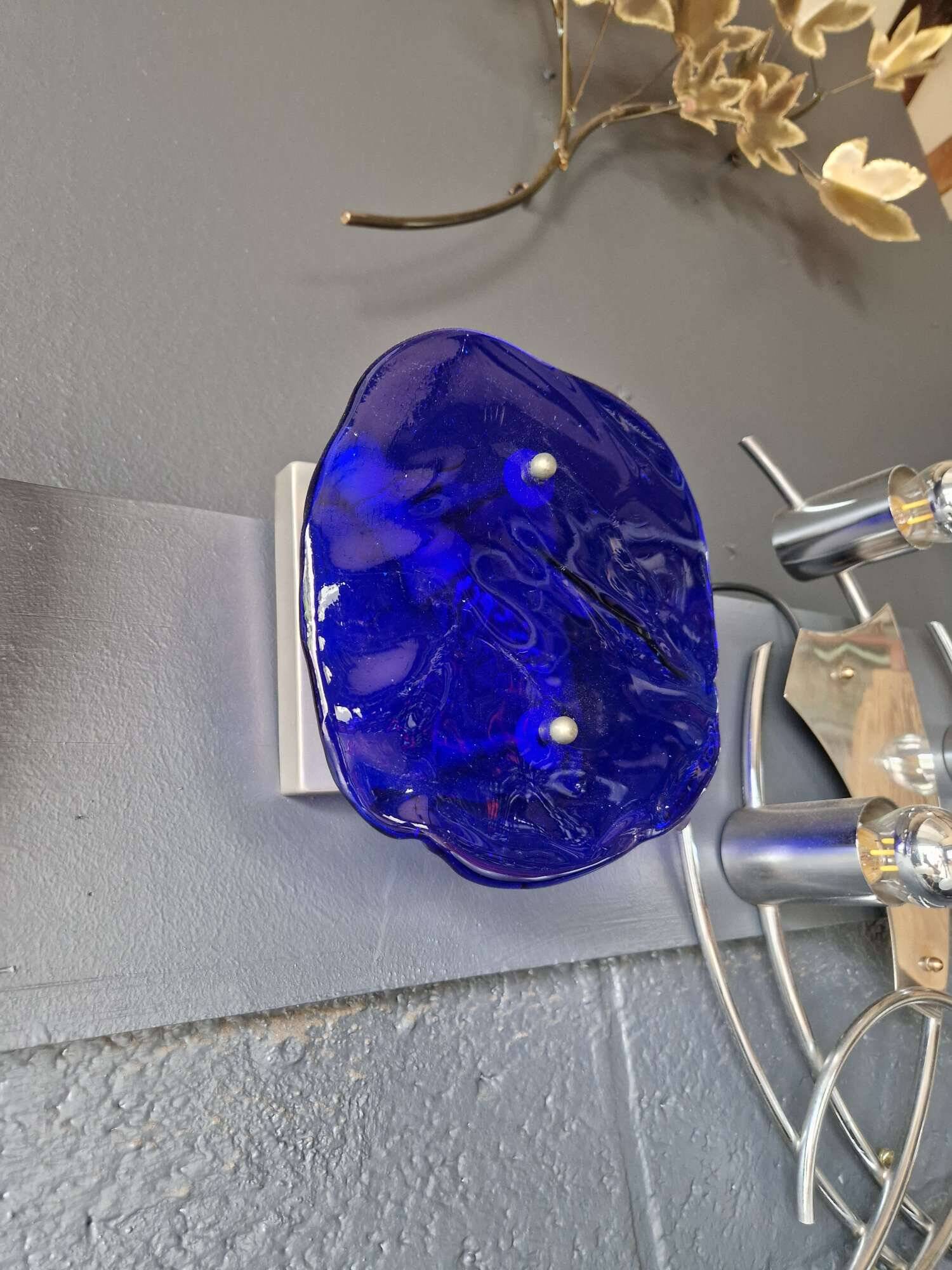 Applique murale en verre de Murano soufflé bleu, années 70