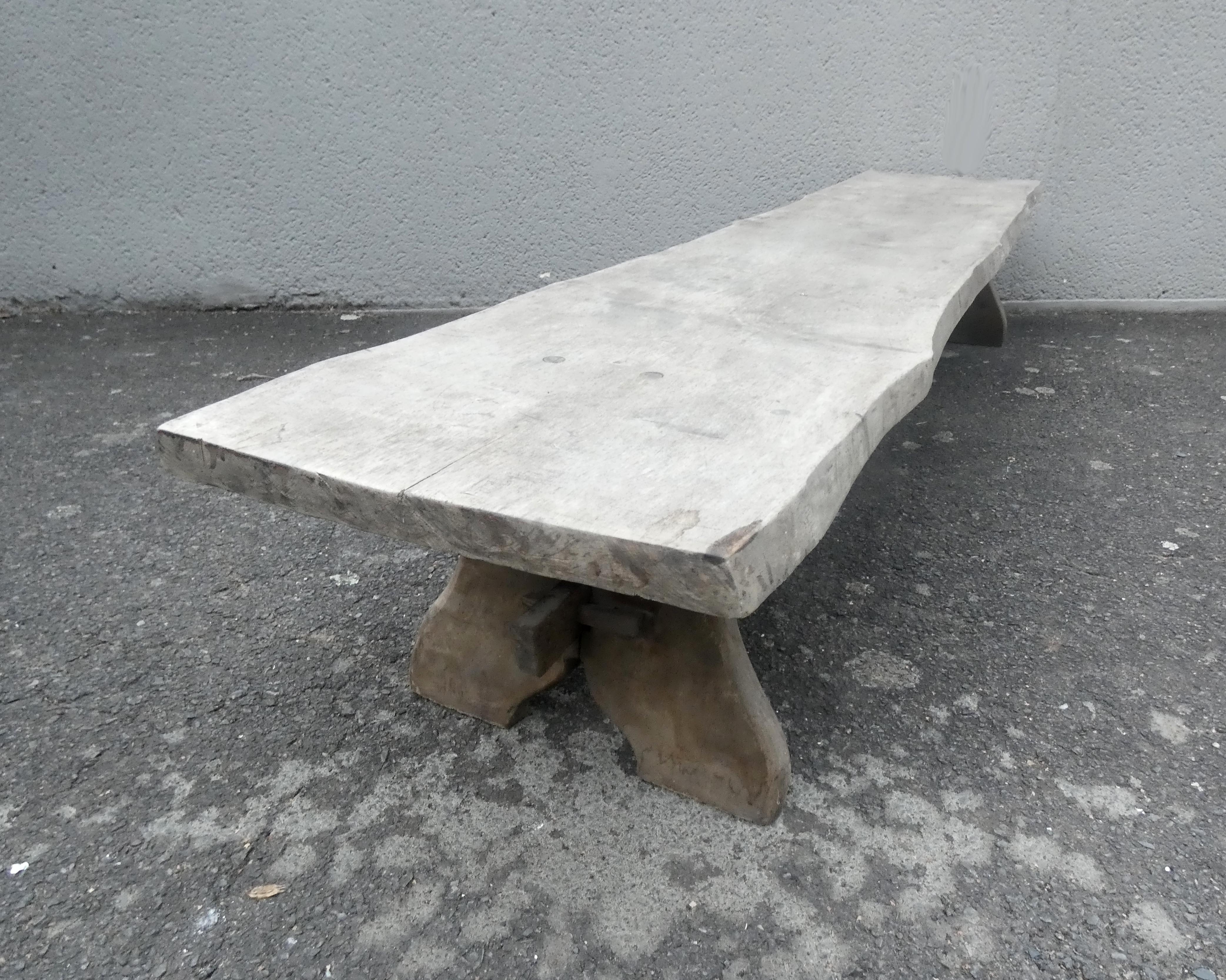 Old farm bench, bed end, in raw solid oak