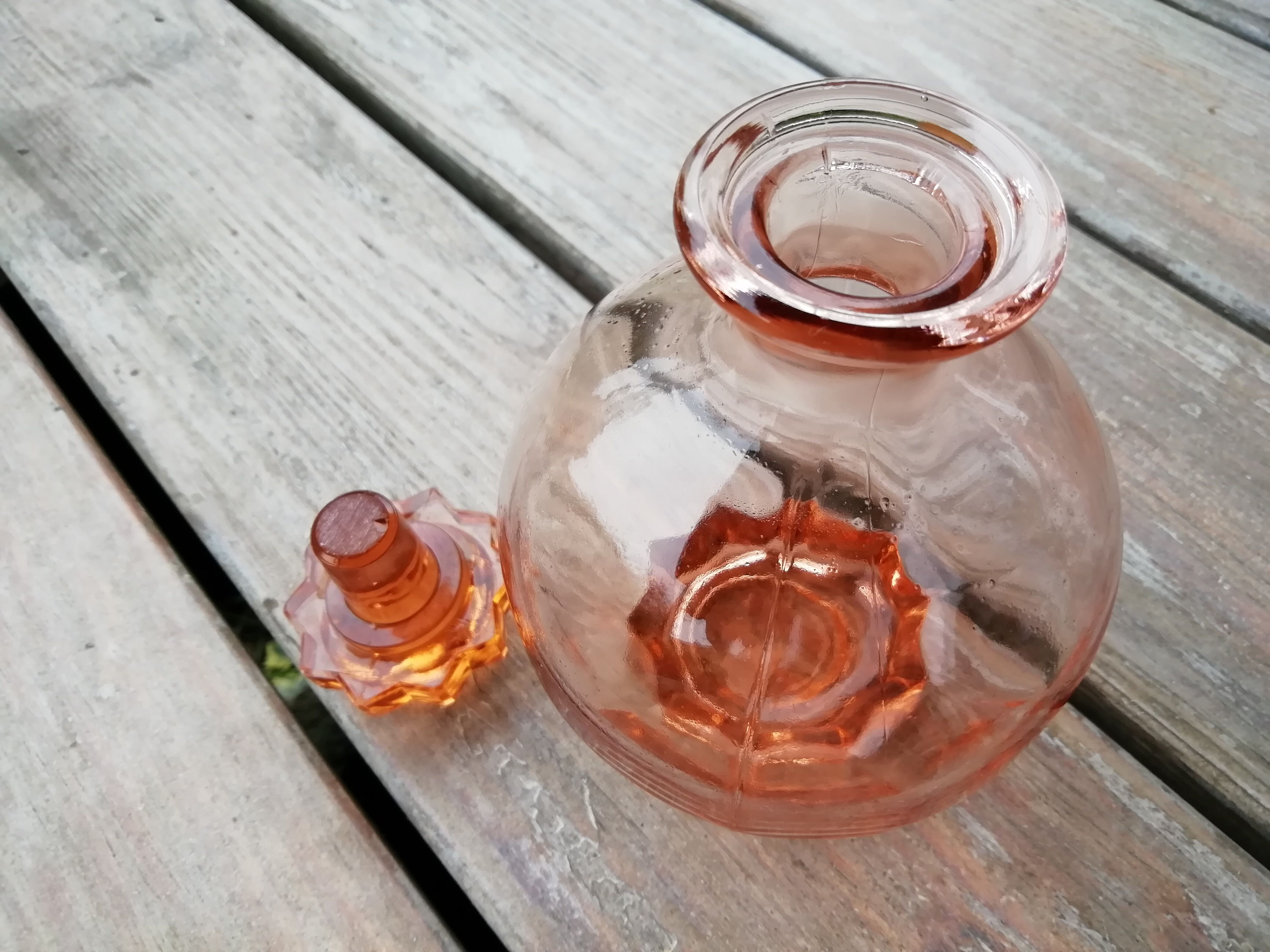 Pink glass decanter