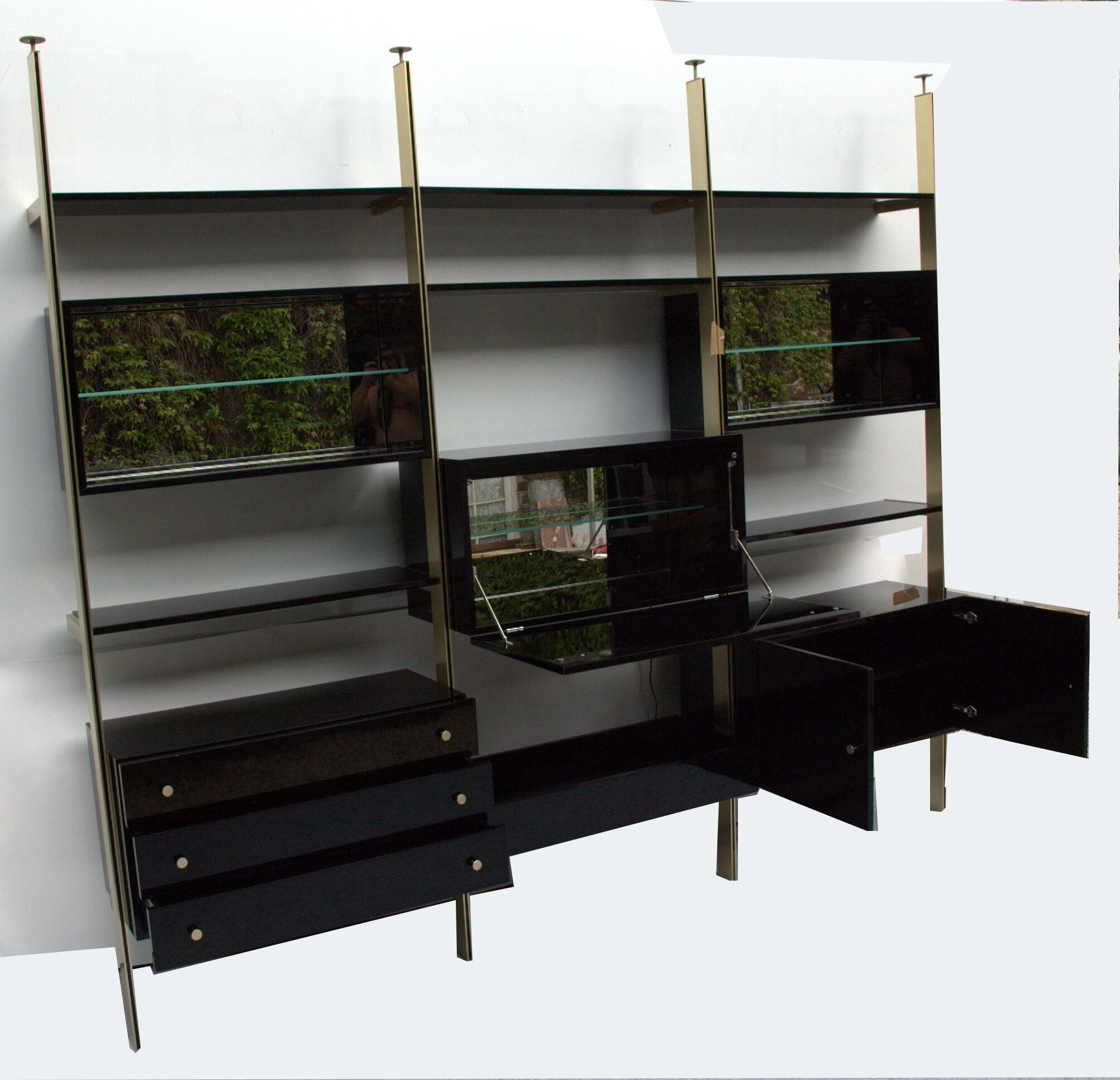 Library shelves in lacquer and brass by Roche Bobois 1970 s