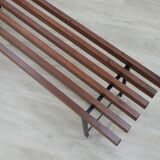 Mid-Century slatted teak bench with iron frame Italy 1950s