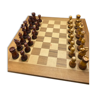 Old wooden chess game