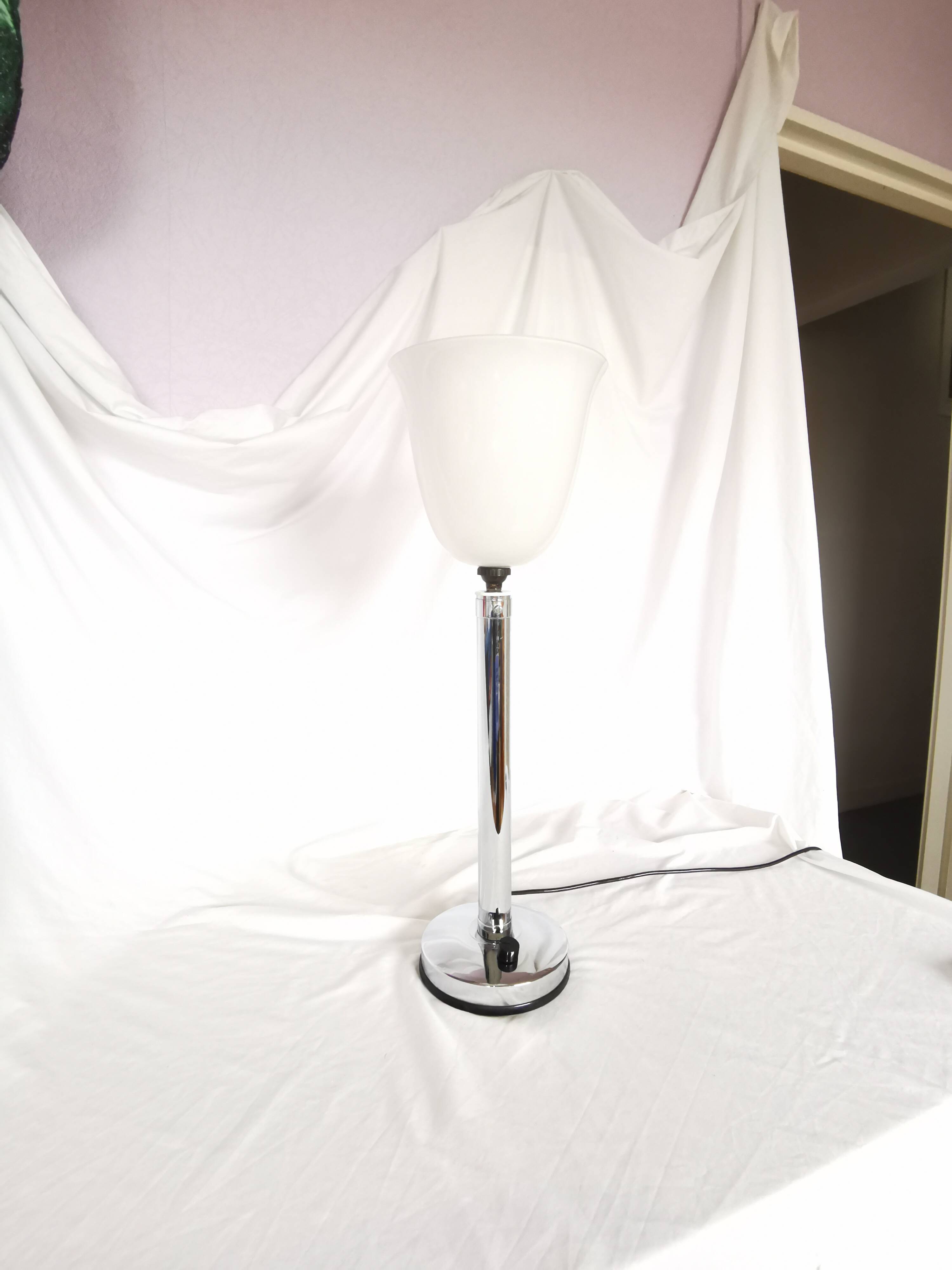 Large chrome and opaline lamp, Mazda and Ferdinand Solere, France, 1970