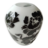 Asian-inspired opaline glass vase, with black floral motifs inclusions