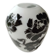 Asian-inspired opaline glass vase, with black floral motifs inclusions