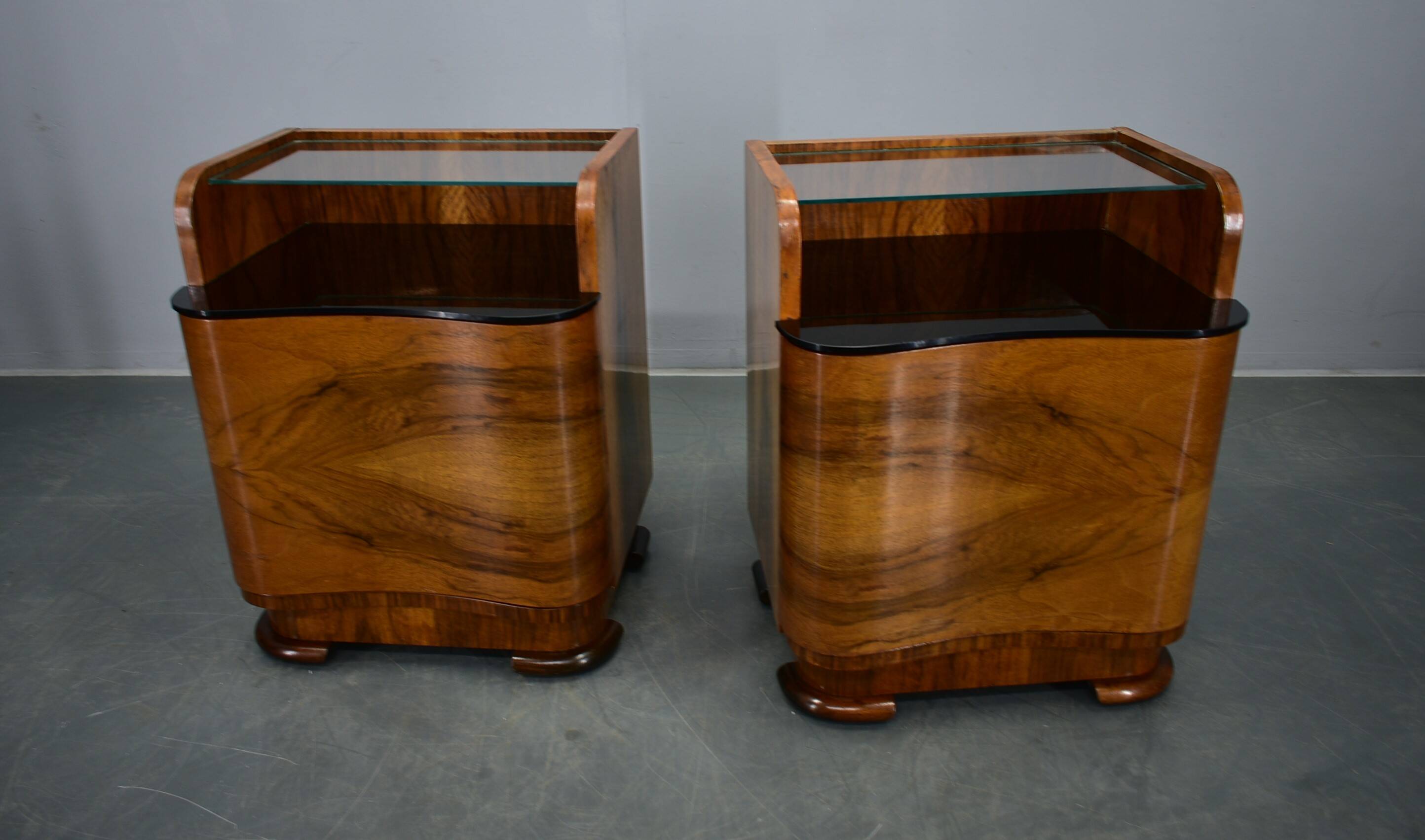 1940s pair of Art Deco bedside tables, Czechoslovakia