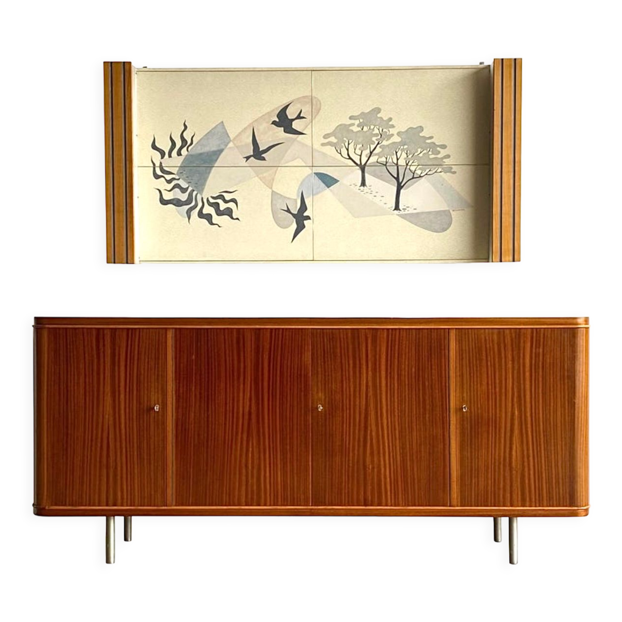 Sideboard and Matching Decorative Art Piece from the Cruise Liner "SS Rotterdam"